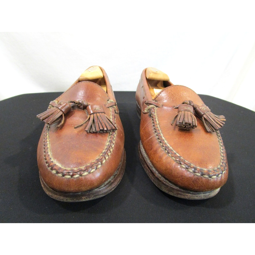 Vintage Polo Ralph Lauren Brown Leather Bench Made Tassel Loafers Men Sz 8.5 D - Picture 4 of 11